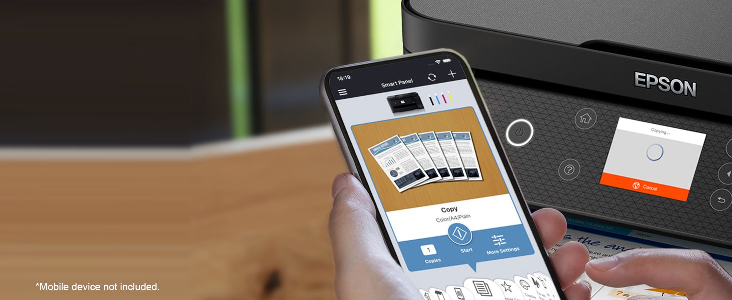 Person printing from their smartphone using Epson Smart Panel app
