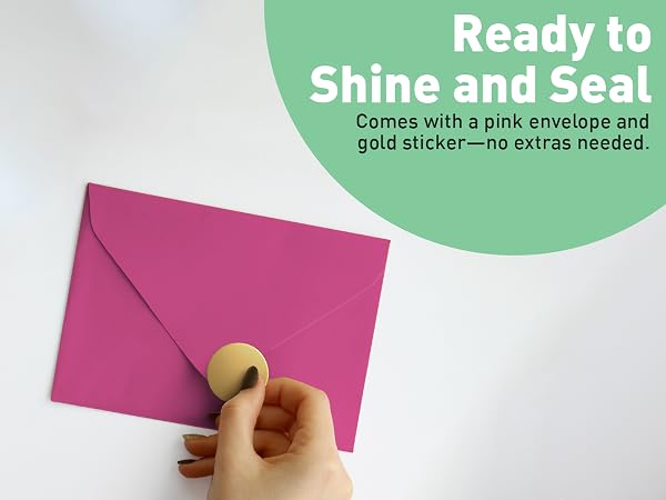 pink envelope with gold seal for birthday card