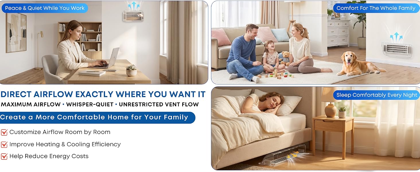 Direct airflow exactly where you want it. Maximum airflow, whisper-quiet