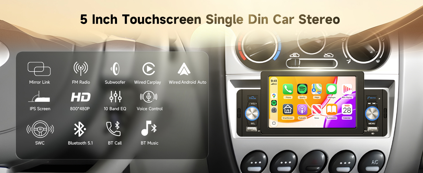 Single Din Apple Carplay Car Stereo Android Auto
