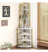 VECELO 6 Tier Corner Shelf 69 Inch Industrial Bookshelf with Metal Frame, Multipurpose Tall Plant...
