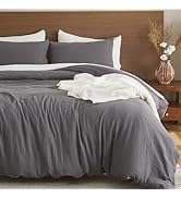 EMME Muslin Cotton Duvet Cover Set Dark Grey Queen Size Linen Like Soft Breathable Lightweight Su...