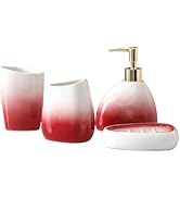 Bathroom Accessory Set, 4 Pcs White &amp; Red Gradient Ceramic Bathroom Cabinet with Soap Dispenser S...