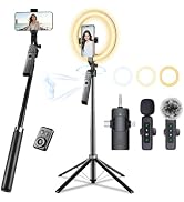 Vlogging Kit with 2 Mics and 10" Ring Light, 71” Tracking Tripod for iPhone | Phone Camera Tripod...