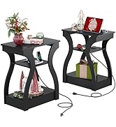 WLIVE Black End Tables Living Room Set of 2, Side Tables with Charging Station, Nightstand for Be...