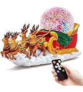 Christmas Santa Claus Reindeer Sleigh Musical Snow Globe,Automatic Snowfall Music Box,Colourful L...