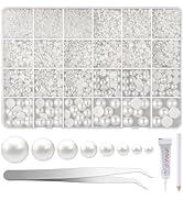 NACHLYNN 12000 Pcs Flat Back Pearl 8 Sizes Flatback Pearl Beads Half Pearl Bead Half Round Pearls...