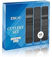 Heavy Weight Plastic Silverware Set - 50 Plastic Forks, 25 Plastic Knives, 25 Plastic Spoons Disp...