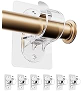 6-Pack No Hole Curtain Rod Brackets Hangers, Self Adhesive Curtain Rod Holders, No Drilling, No N...
