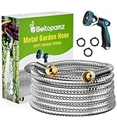 Beitopamz Garden Hose 50 ft, Stainless Steel Metal Water Hose with Nozzle, Flexible and Durable, ...