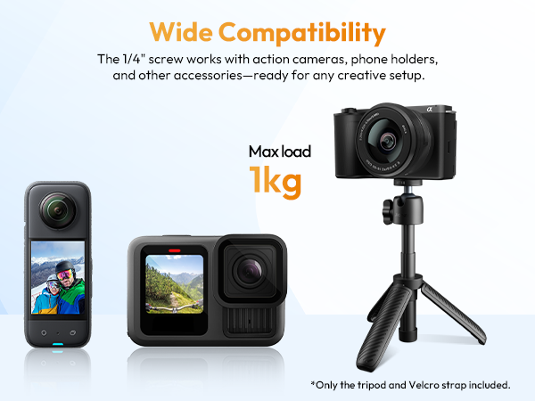ULANZI MT88 ClipMate Camera Tripod, Selfie Stick w Velcro Strap &amp; Action Camera Adapter