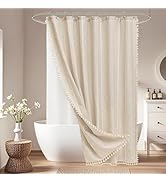 Seenus Boho Farmhouse Shower Curtain and Fabric Liner Set, Heavyweight Linen Textured Fabric Show...