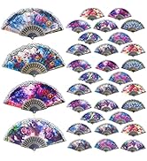 YEAHACLUB 36PCS Spanish-Style Floral Plastic Handheld Fan, Vintage Foldable Design with Random Pa...