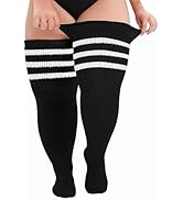 Plus Size Thigh High Socks,Plus Size Thigh High Stockings for Women,Extra Long Striped Over The K...