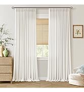 96 Inch Pinch Pleated Linen Curtains 2 Panels Set for Living Room Farmhouse Off White Flax Rustic...