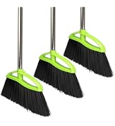 3 Packs Indoor Brooms Green Angle Broom Soft Bristles Long Handle for Hardwood Floor Sweeping