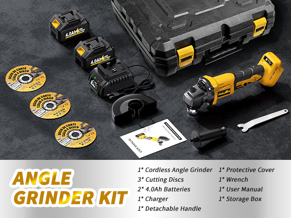 Cordless Angle Grinder 4-1/2&amp;#34; Electric Metal Grinder Kit for Cutting, Grinding