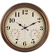 45MinST 16 Inch Bronze Vintage Large Indoor/Outdoor Waterproof Wall Clock with Thermometer &amp; Hygr...