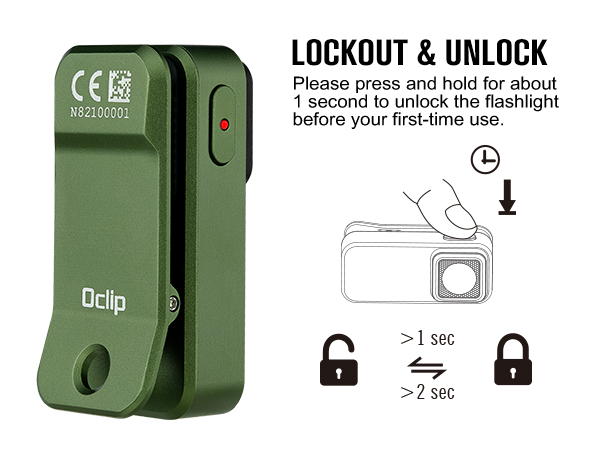 Please press and hold for about 1 second to unlock the flashlight before the first-time use