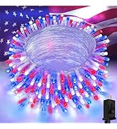 4th of July Decorations Red White and Blue Lights, 200 LED 66FT String Light Plug-in, 8 Modes 4th...