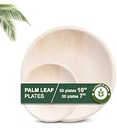 Nature's Own Disposable Palm Leaf Plates – 10 Inch &amp; 7 Inch Combo, Round 50 Pack Dinnerware like ...