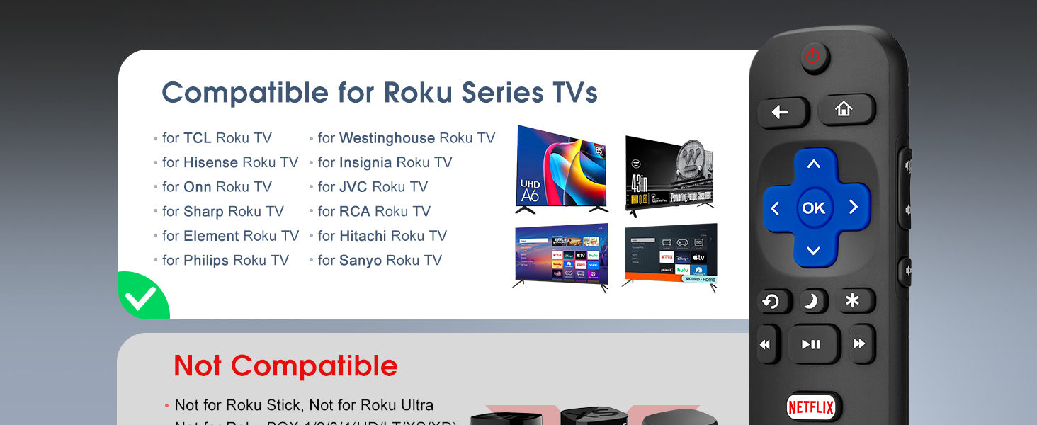 for roku remote, for roku remote replacement, for tcl roku tv remote, for roku tv remote