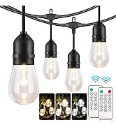 Mlambert 3 Color Outdoor LED Dimmable String Lights for Patio with Remote, Plug in 48FT Waterproo...