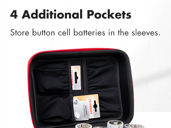 4 additional pockets to store button cell batteries in the sleeves