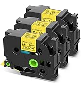 COLORWING TZe-651 24mm Yellow Label Tape Replacement for Brother P Touch TZ-651 1 Inch Black on Y...