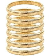 Xyulaan 6 Pcs Gold Bangle Bracelets for Women, Chunky Stack Gold Plated Stretch Bracelet Jewelry ...