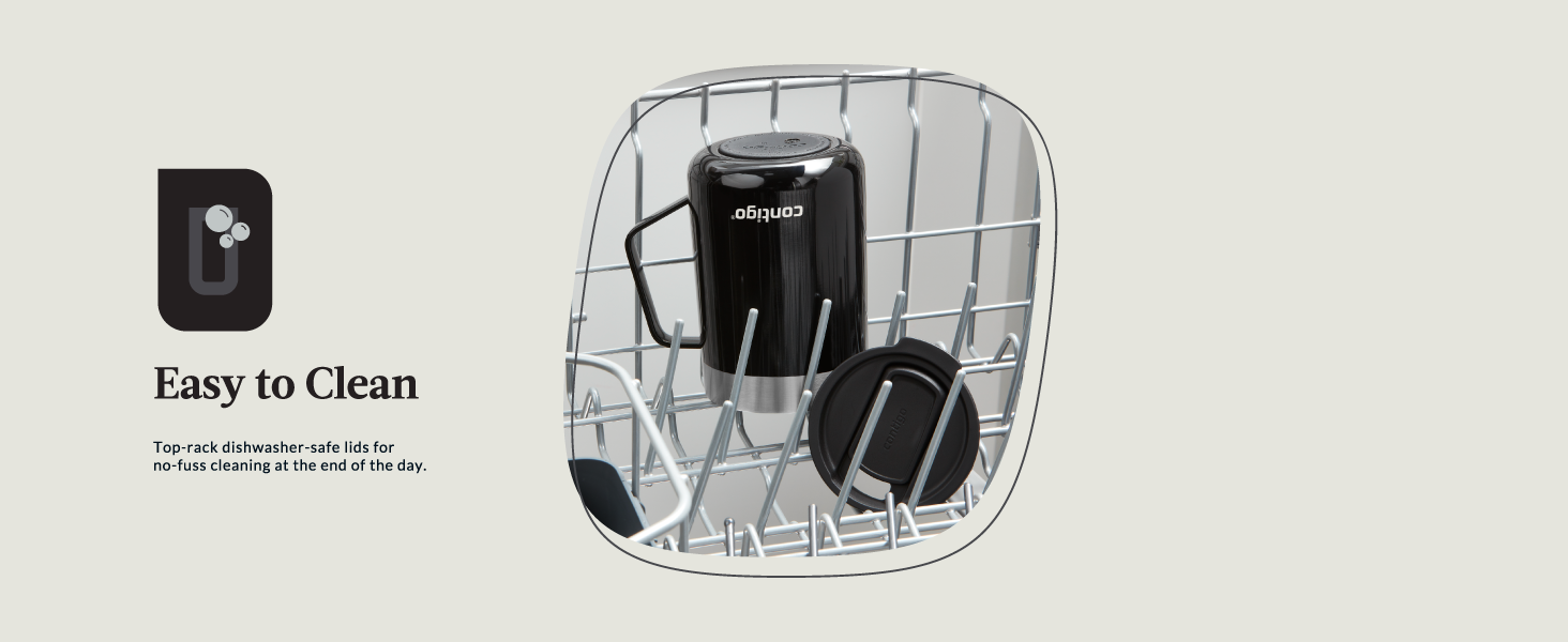 easy clean washable dishwasher top lid bottle mug daily sleek workday weekend travel black silver