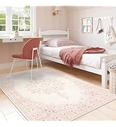 LIVEBOX 5x7 Area Rug, Washable Pink Rug for Bedroom, Non Slip Boho Floral Rug for Living Room, No...