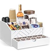 Coffee Bar Organizer with Drawer, Coffee Station Organizer for Countertop, Wood Coffee Bar Access...