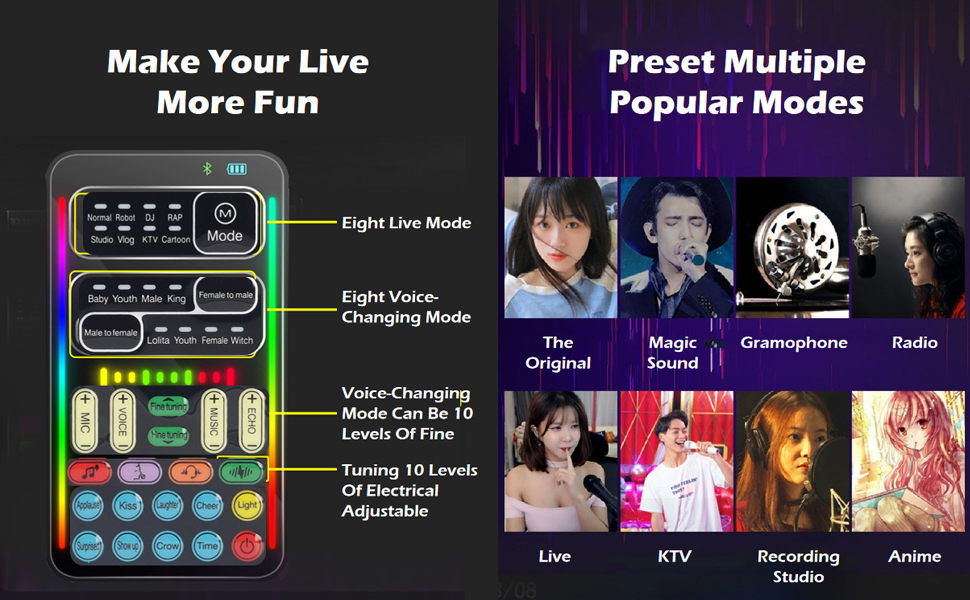 Voice Changer for Broadcast Game Portable Mini Voice Changer Device Live Sound Card Voice Changer 