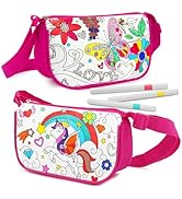 HAPMARS 2-Pack Coloring Bag,Color Your Own Crossbody Bag Craft Kits with 12 Colorful Marker &amp; Adj...