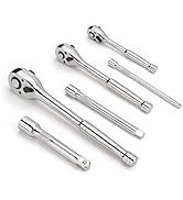 WRANIX 6-Piece Ratchet and Socket Extension Set, 90T 1/4", 3/8", 1/2" Drive Ratchet Wrench Set, Q...