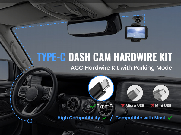 Hardwire kit with USB C Type-c plug for dash camera dashcam recording camera