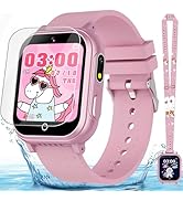 Kids Smart Watch Gift for Girls Ages 3-12, IP67 Waterproof, 32 Puzzle Games, HD Touchscreen Dual ...