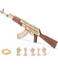 ROKR Gun 3D Puzzles for Adults, Wooden 3D Puzzle Rubber Bands Gun Toy, Rotating-Barrel Machine Gun, ...