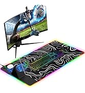 Mouse Pad with Foldable Phone Holder &amp; Wireless Charger, XXL RGB Gaming Mousepad 31.5"x15.8" Larg...