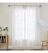 Joydeco White Sheer Curtains 72 Inch Length 2 Panels Set, Rod Pocket Semi Sheer Curtains for Bedr...