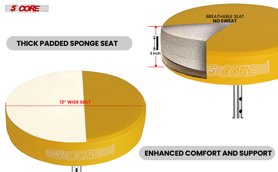 5 CORE Drum Throne Height Adjustable Guitar Stool Thick Padded Memory Foam DJ Chair