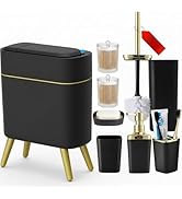 Black Bathroom Accessories Set - Matte Black and Gold Bathroom Decor Plastic - Automatic Trash Ca...