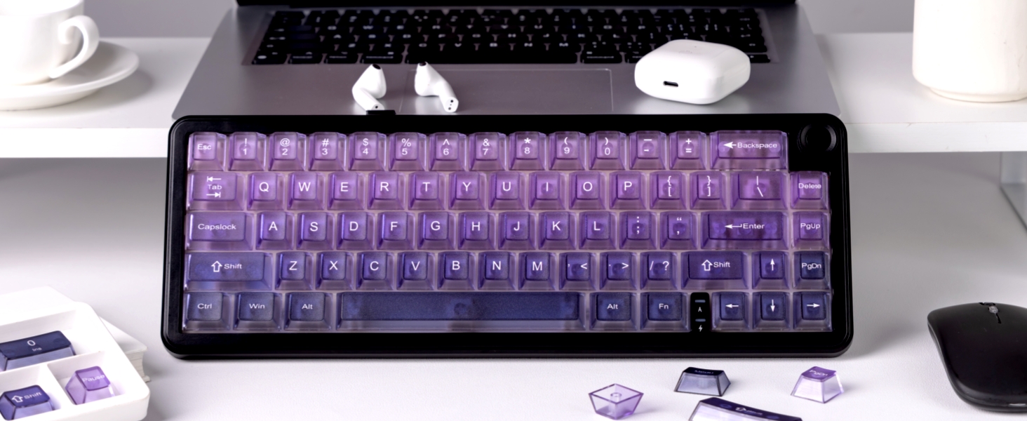 Gradient Purple Frosted keycaps,Translucent Jelly Key caps Set,Shine Through Key caps,Cherry Profile