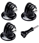 Set of three black plastic camera mounts with circular bases and adjustable arms. Includes a small threaded screw adapter. Designed for attaching action cameras to surfaces.
