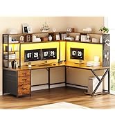 SEDETA L Shaped Desk with Hutch and 3 Drawers, Convertible 94.5