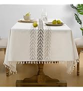 Softalker Linen Tablecloth Rectangle, Outdoor Waterproof Burlap Cotton Farmhouse Table Cloths wit...