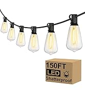 Brightever Outdoor String Lights 150FT, Patio Lights with 75+2 Dimmable ST38 Shatterproof LED Bul...