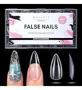 Makartt Medium Stiletto Almond Nail Tips: Clear, 504 PCS, 15 Sizes, Half Matte, French Fake Nails...