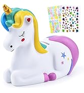 Piggy Bank Girls: Unicorn Piggy Banks - Unbreakable Plastic Coin Money Bank with Alphabet Sticker...